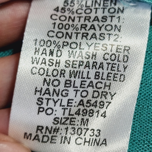 Umgee Linen Blend Boho Ruffle Floral Sleeve Swing Mini Dress M - Picture 5 of 5